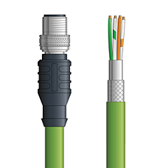 LAPP ETHERLINE® PROFINET® Single Ended Cordset - 4-pos. male M12 straight connector to flying leads - Green Polyurethane (PUR) - Continuous Flex -1m