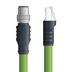 LAPP ETHERLINE&reg; PROFINET&reg; Extension Cordset - 4-pos. female M12 straight connector to 4-wire RJ45 shielded connector - Green Polyurethane (PUR) -  Continuous Flex -2m