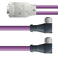 LAPP UNITRONIC® PROFIBUS® D-Sub Y-Cordsets to Straight Module - 5-pos. female M12 90° and 5-pos. female M12 90° to 9-pos. D-sub straight - Violet Polyurethane (PUR) - Continuous Flex - 2m