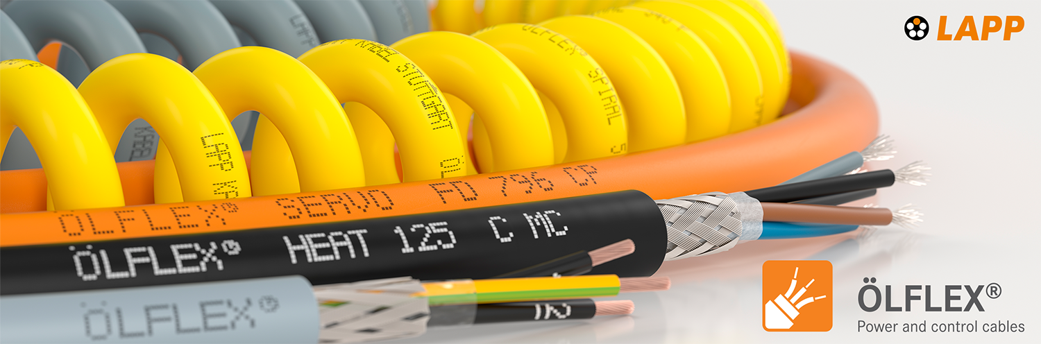 Different OLFLEX products, such as Servo FD and Heat 125, with the LAPP and OLFLEX logos.