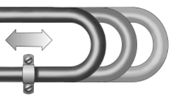 Illustrated cable in a oval, with an arrow indicating continuous flex range of motion.
